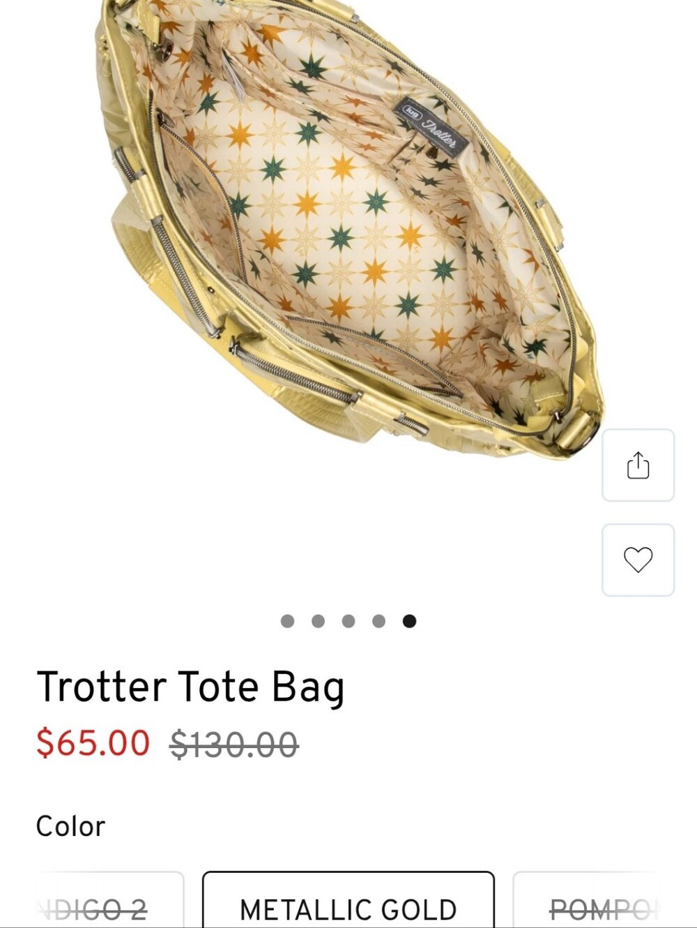 lug Trotter Quilted Tote in Metallic Gold - Picture 3 of 3